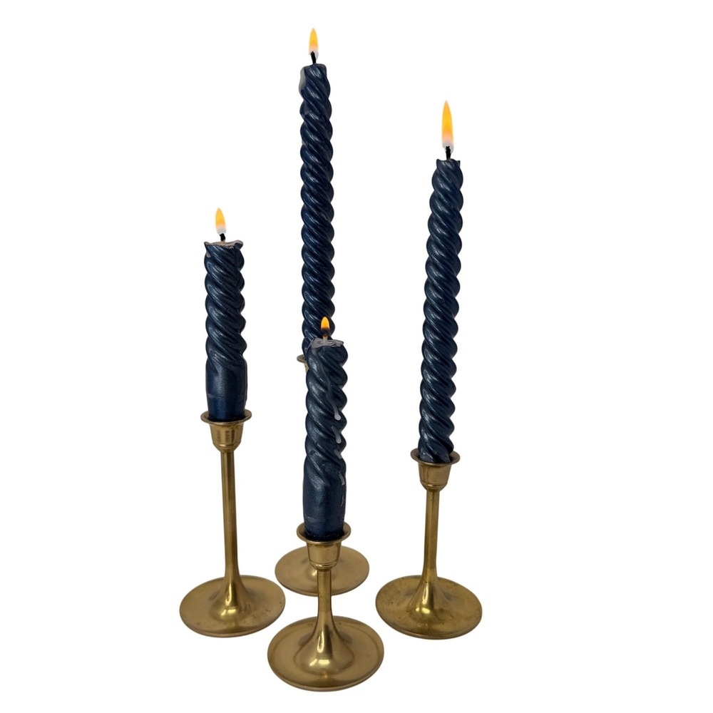 Vintage Brass Graduated Candlestick Holders Set of 4 Taper Candle Sticks